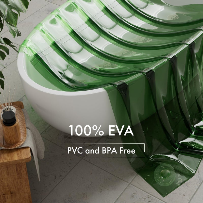 AmazerBath 100% EVA Shower Curtain Liner, 72 x 72 Inches Heavy Duty Shower Curtain and Liner 2-in-1 with 3 Clear Stones and 12 Brass Grommets, Color Block Soft Shower Liner - Mint Green & Pine Green - Image 3