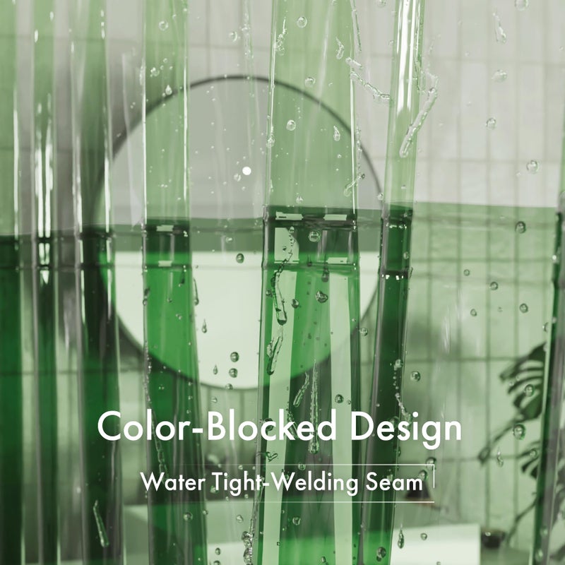 AmazerBath 100% EVA Shower Curtain Liner, 72 x 72 Inches Heavy Duty Shower Curtain and Liner 2-in-1 with 3 Clear Stones and 12 Brass Grommets, Color Block Soft Shower Liner - Mint Green & Pine Green - Image 2