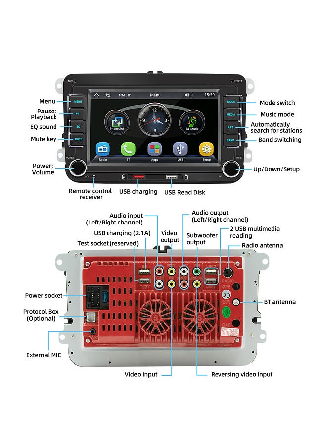 Generic - 7 Inch Car Stereo MP5 Player Touchcreen BT AM/FM Radio Receiver with Android Auto Carplay Support Hands-Free Calling USB Charge/Playback Phone Link Reversing Assist Steering Wheel Control - Image 1