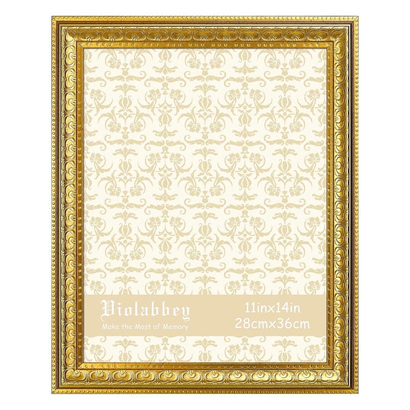 VIOLABBEY 11x14 Picture Frame Gold, Vintage Photo Frame for Wall or Tabletop Display, Classic Design for Office Home Decor, Fits 11x14 Pictures - Image 1