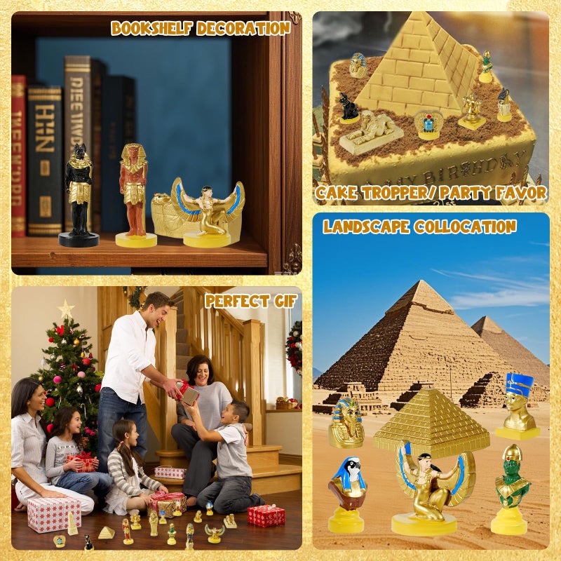 Pamonrueer 19 Pcs Egyptian Figurines Set Resin Ancient Egypt Decor Hand-Painted Small Ancient Egyptian Pyramid Mummy Pharaoh Anubis Statue Egyptian Gods for Table Home Decoration - Image 5
