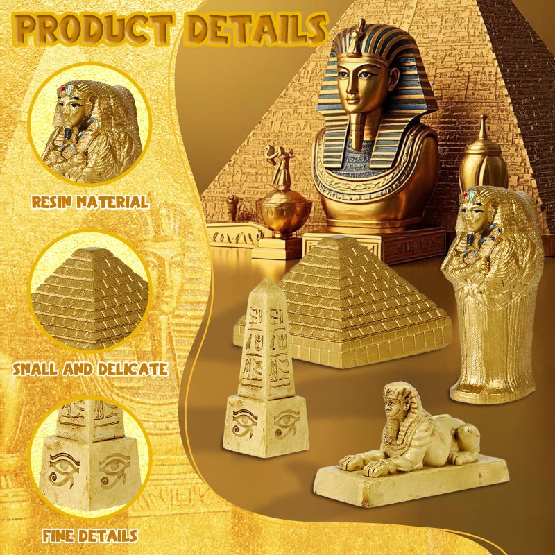 Pamonrueer 19 Pcs Egyptian Figurines Set Resin Ancient Egypt Decor Hand-Painted Small Ancient Egyptian Pyramid Mummy Pharaoh Anubis Statue Egyptian Gods for Table Home Decoration - Image 3