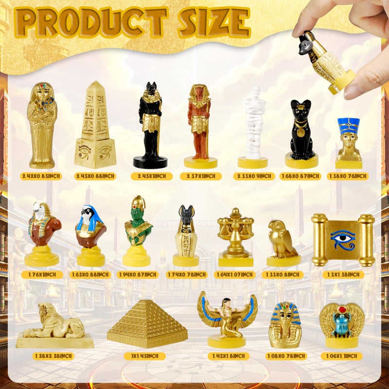 Pamonrueer 19 Pcs Egyptian Figurines Set Resin Ancient Egypt Decor Hand-Painted Small Ancient Egyptian Pyramid Mummy Pharaoh Anubis Statue Egyptian Gods for Table Home Decoration - Image 2
