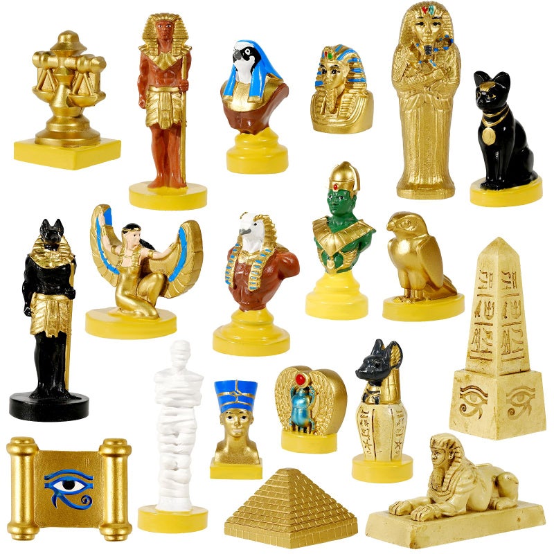 Pamonrueer 19 Pcs Egyptian Figurines Set Resin Ancient Egypt Decor Hand-Painted Small Ancient Egyptian Pyramid Mummy Pharaoh Anubis Statue Egyptian Gods for Table Home Decoration - Image 1