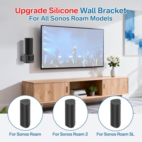Chunxiao Upgrade Silicone Speaker Wall Mount for Sonos Roam 2, Sonos Roam, Roam SL Mount-Space Saving Speaker Mount for Sonos Roam, Roam SL, Roam 2 Wall Mount Bracket Easy to Install, Black - Image 2