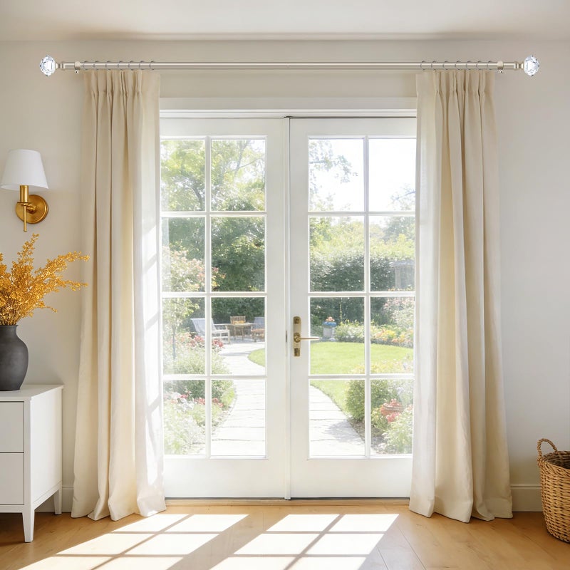 TONIAL Curtain Rods for Windows 28 to 48 Inches, Telescoping Splicing 3/4 Curtain Rod 32 to 43 Inch, Decorative Single Drapery Rod with Acrylic Finial, Champagne Gold - Image 2