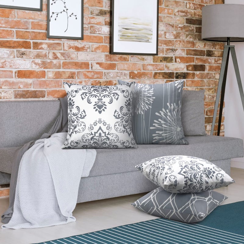 Coliuso Decorative Throw Pillow Covers 18x18 Set of 4, Grey and White Modern Simple Square Pillow Case Cushion Cover for Sofa Couch Farmhouse Outdoor Living Room (Gray and White, 18" x18") - Image 5
