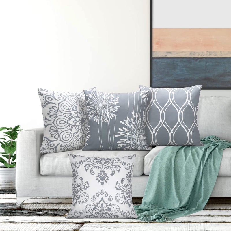 Coliuso Decorative Throw Pillow Covers 18x18 Set of 4, Grey and White Modern Simple Square Pillow Case Cushion Cover for Sofa Couch Farmhouse Outdoor Living Room (Gray and White, 18" x18") - Image 4