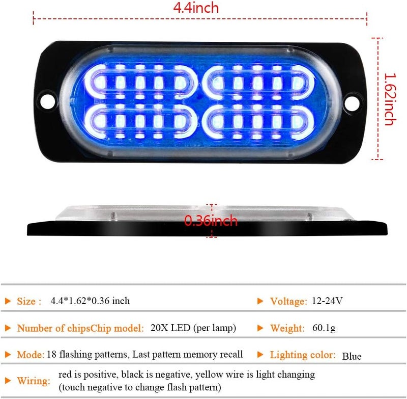 SOOMJ Teguangmei 12-24V 20-LED Super Bright Emergency Strobe Light Bar - Blue - Image 3