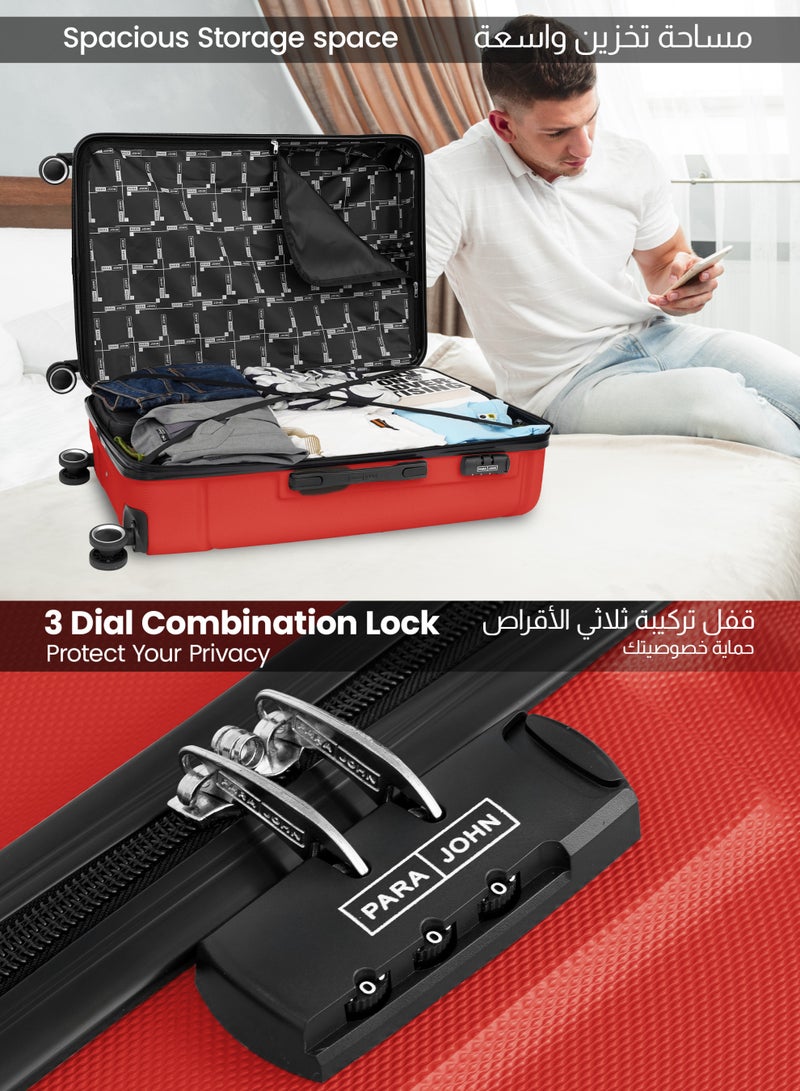 PARAJOHN Series Set of 2 Luggage | Lightweight Small 10KG & Large 30KG ABS 4 Wheels Trolley Hardsided Travel Suitcase -Red - Image 4