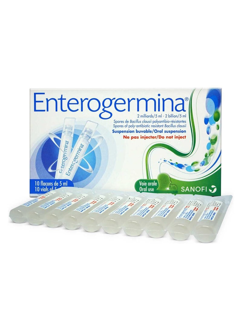 ENTEROGERMINA - 2 Billion/5Ml Spores Of Polyantibiotic Resistant Bacillus Clausii Oral Suspension 10 X 5 Ml - Image 1