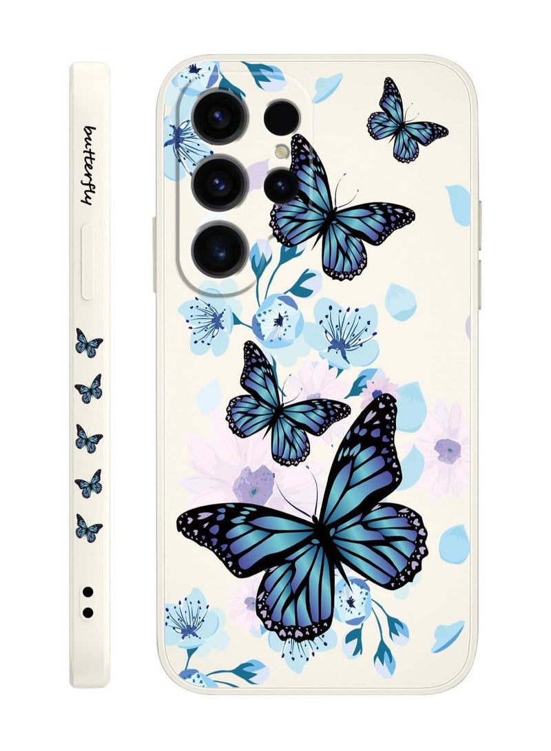 for Galaxy S24 Ultra Case, Flower Butterfly Cute Cat Ideas Design Pattern, Slim Stylish Drop Proof Protective for Samsung Galaxy S24 Ultra Phone Cover 6.8"-Aurora Butterfly White - Image 1