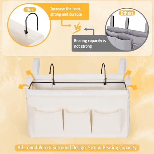 Lilithye Bedside Caddy Storage Organizer with Fixed Straps and Water Bottle Holder for Home, College, Dorm, Bunk/Hospital/Crib Bed Rails, White - Image 5