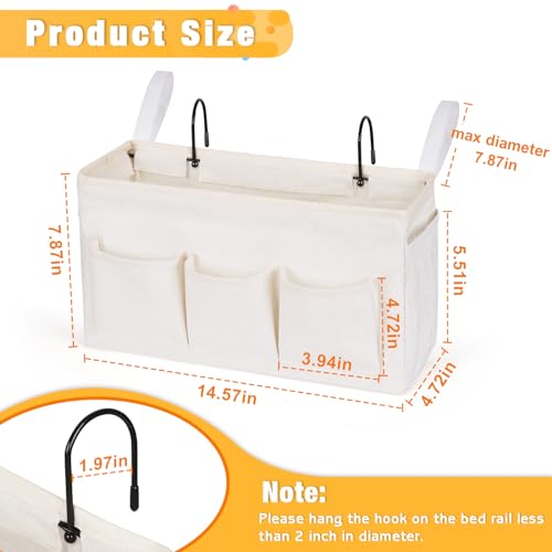 Lilithye Bedside Caddy Storage Organizer with Fixed Straps and Water Bottle Holder for Home, College, Dorm, Bunk/Hospital/Crib Bed Rails, White - Image 3