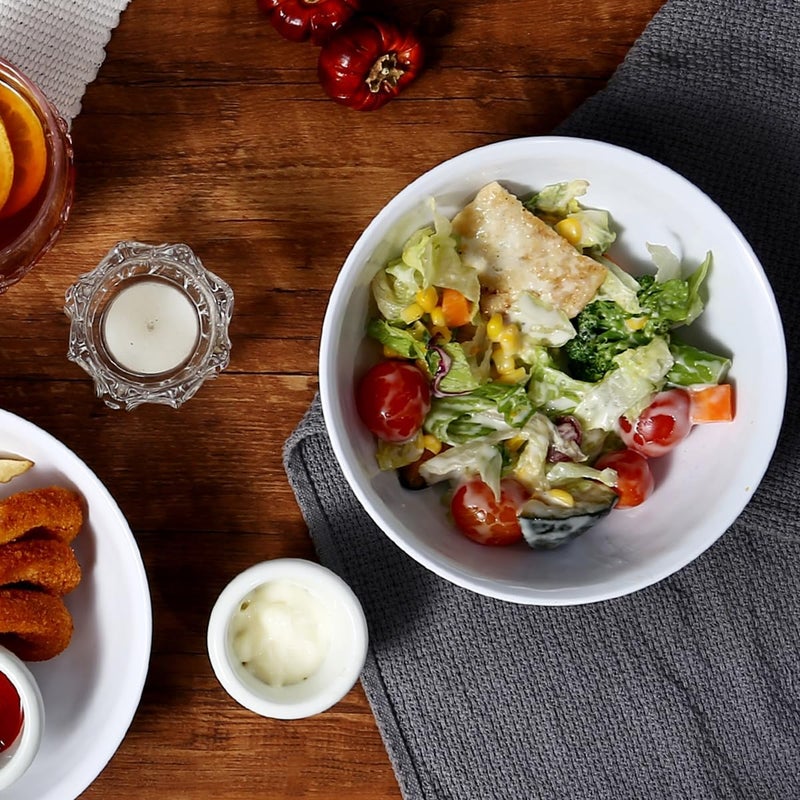 TP 4Pc 7 Meal Bowls Set Service for 4 28 Ounce Melamine Large Pasta Bowls Durable Serving Bowls Compact Stack Bowl Set White - Image 5