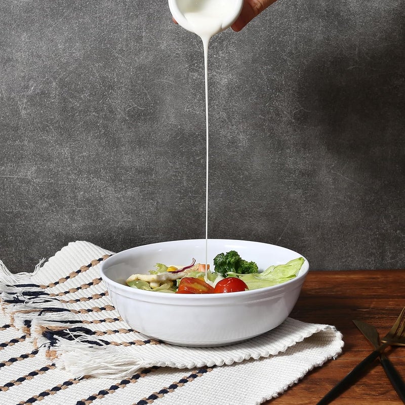 TP 4Pc 7 Meal Bowls Set Service for 4 28 Ounce Melamine Large Pasta Bowls Durable Serving Bowls Compact Stack Bowl Set White - Image 4