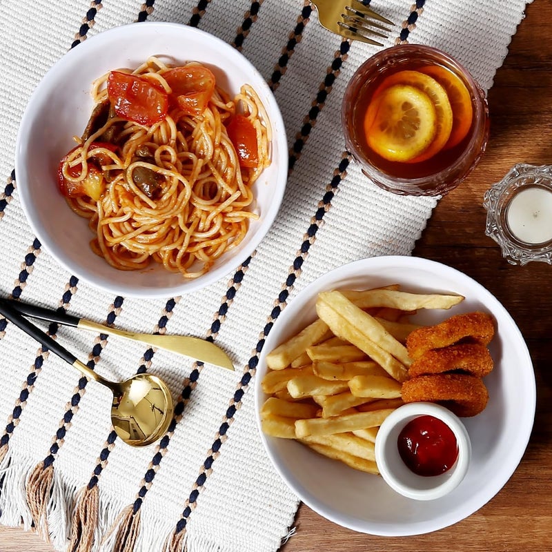 TP 4Pc 7 Meal Bowls Set Service for 4 28 Ounce Melamine Large Pasta Bowls Durable Serving Bowls Compact Stack Bowl Set White - Image 2