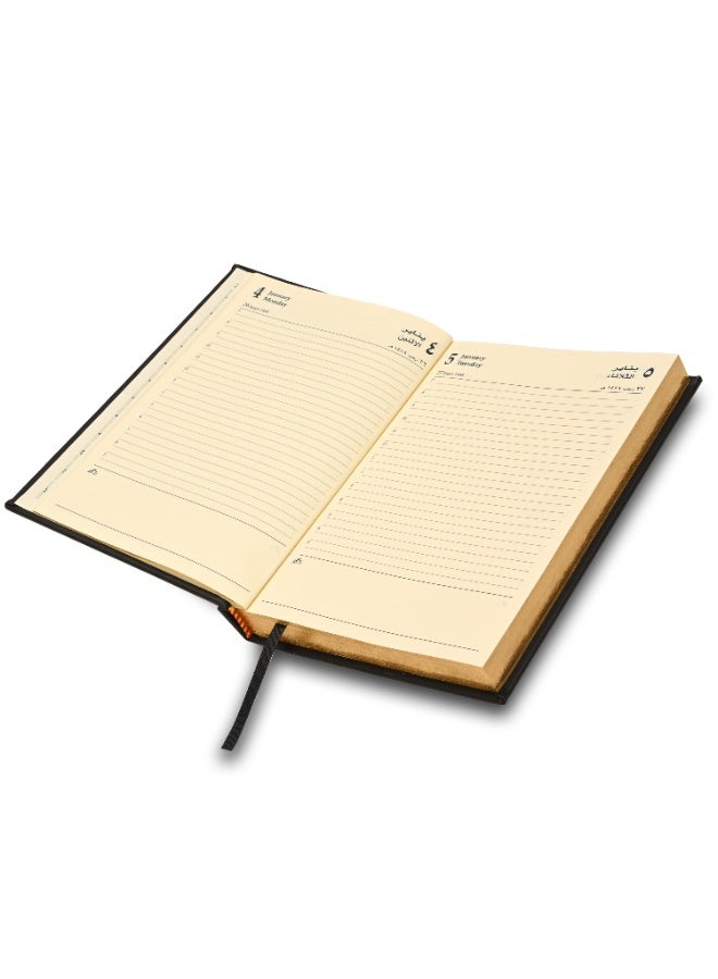 FIS 2027 Golden A5 Diary, 148x210mm, 1 Side Padded Italian PU Cover Materials, Gold Gilded Edges, 1 Day a Page Format, Arabic/English, 70gsm Italian Ivory Paper, Black Cover-FSDI20AEG27BK - Image 4