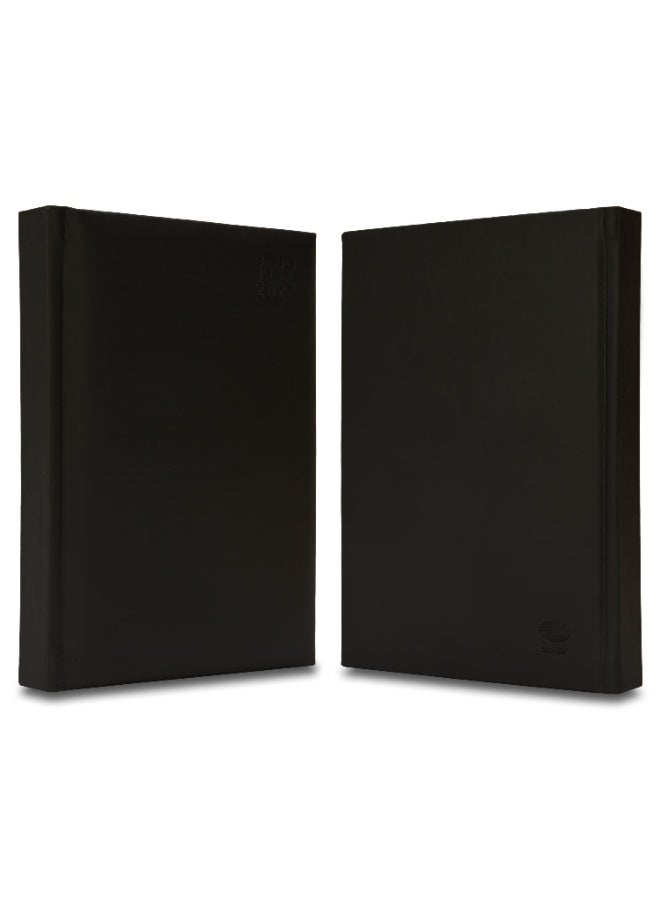 FIS 2027 Golden A5 Diary, 148x210mm, 1 Side Padded Italian PU Cover Materials, Gold Gilded Edges, 1 Day a Page Format, Arabic/English, 70gsm Italian Ivory Paper, Black Cover-FSDI20AEG27BK - Image 3