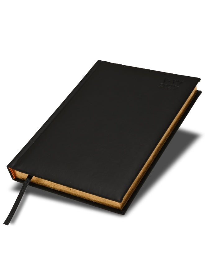 FIS 2027 Golden A5 Diary, 148x210mm, 1 Side Padded Italian PU Cover Materials, Gold Gilded Edges, 1 Day a Page Format, Arabic/English, 70gsm Italian Ivory Paper, Black Cover-FSDI20AEG27BK - Image 1