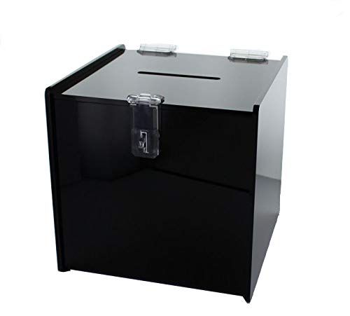 AZM Displays Black Donation Box Tip Jar Acrylic Ballot Suggestion W/Lock 6" Cube AZM - Image 1
