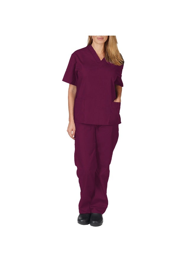 Loquat Womens Medical Scrubs Set Medical Uniform Set Wine Red - Image 1