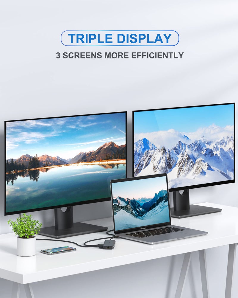Mokin MacBook Pro Docking Station Dual Monitor MacBook Pro HDMI Adapter,9 in 1 USB C Adapters for MacBook Pro Air Mac HDMI Dock Dongle Dual USB C to Dual HDMI Ethernet 3USB SD/TF100W PD - Image 3