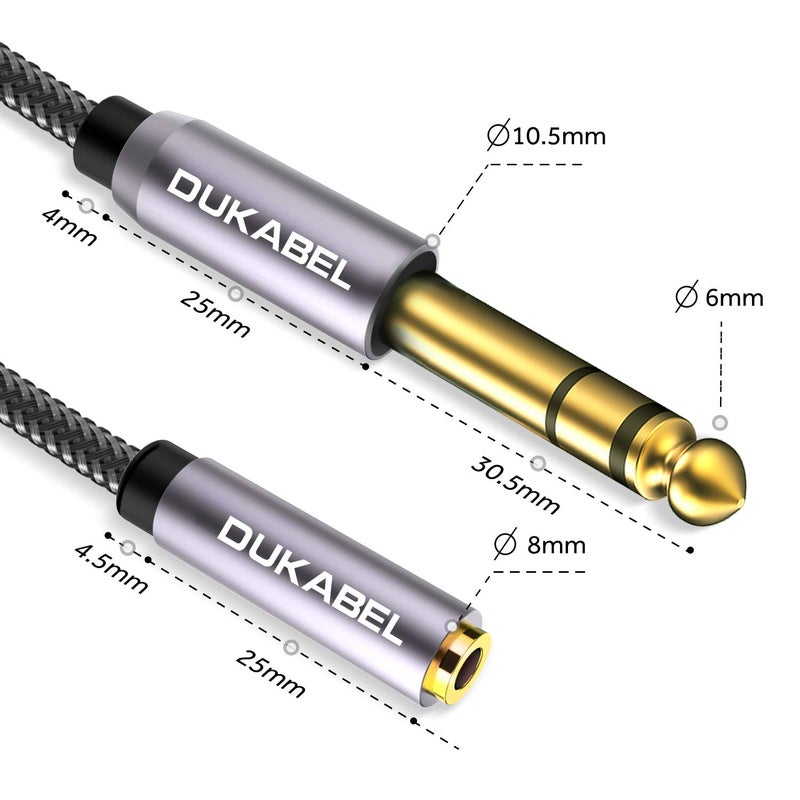 DUKABEL كابل محول DUKABEL TopSeries طويل 1/4'' ذكر إلى 1/8'' أنثى (16 قدم/5 متر) موصل صوت الهاتف 6.35 مم إلى 3.5 مم محول ربع بوصة للخلاط، الجيتار، البيانو، المكبر، والسماعات والمزيد - Image 4