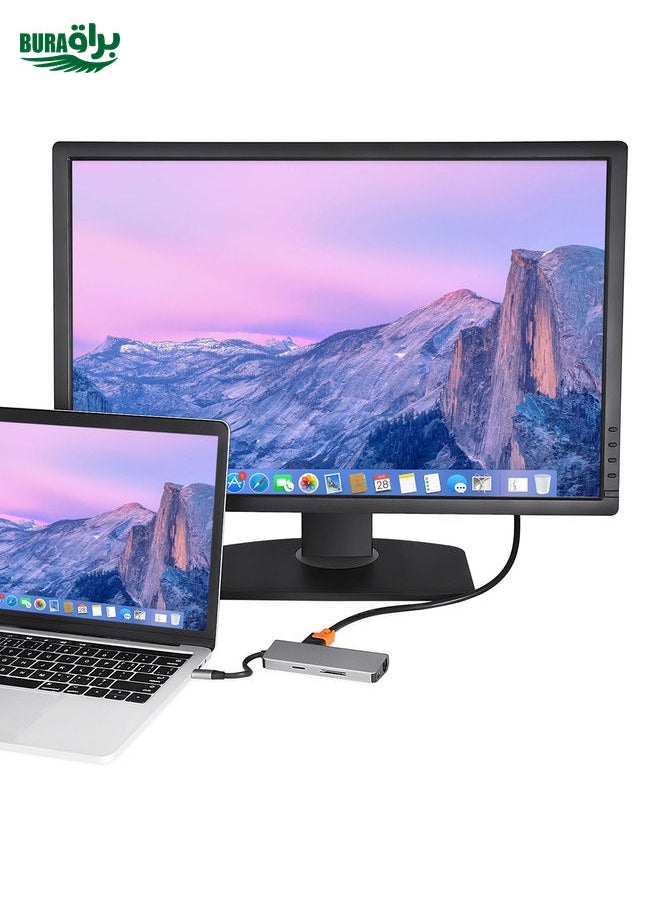 BURAQ - TY-02  7 in 1 USB-C / Type-C Multi-port HUB Adapter with HDMI Output, TF Card / SD Card Reader, 2 x USB 3.0 Ports, USB-C / Type-C Power Delivery, RJ45 Gigabit Ethernet for MacBook Pro(Silver) - Image 1