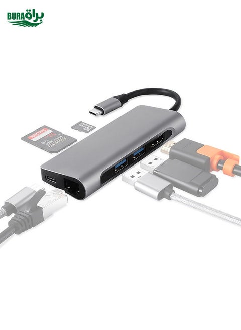TY-02  7 in 1 USB-C / Type-C Multi-port HUB Adapter with HDMI Output, TF Card / SD Card Reader, 2 x USB 3.0 Ports, USB-C / Type-C Power Delivery, RJ45 Gigabit Ethernet for MacBook Pro(Silver)