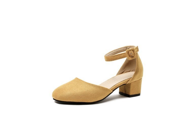 Suede Round Toe Hollow Plus Size Women'S Shoes Mid Heel Closed Toe Sandals A28-1 - Image 1