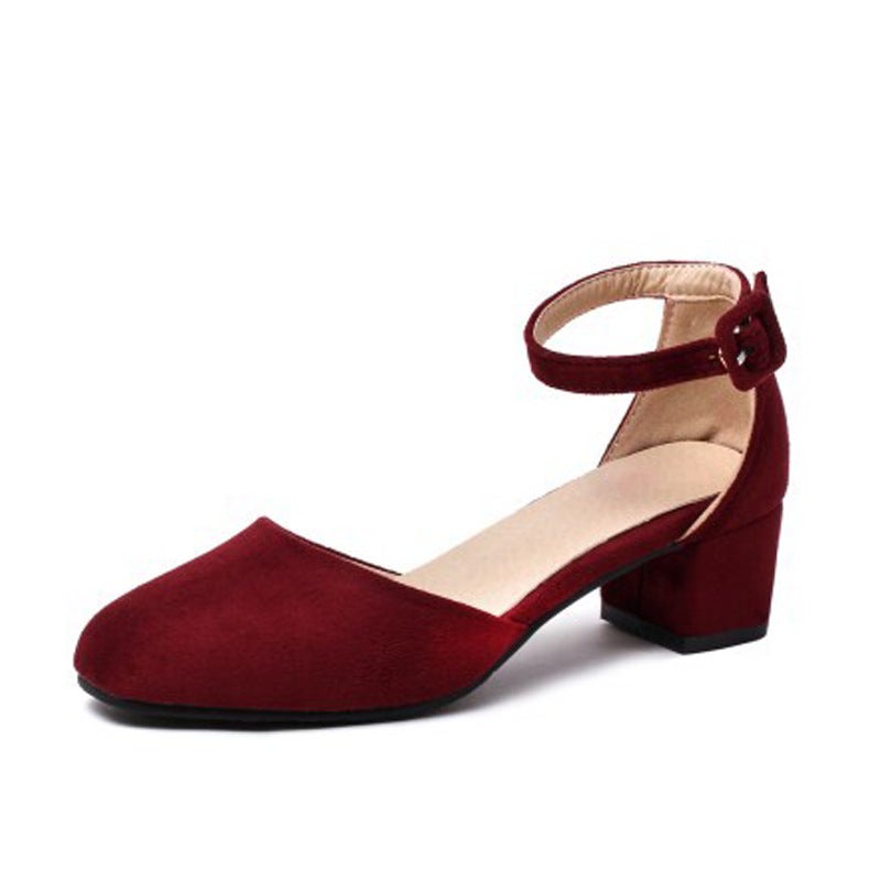 Suede Round Toe Hollow Plus Size Women'S Shoes Mid Heel Closed Toe Sandals A28-1 - Image 2