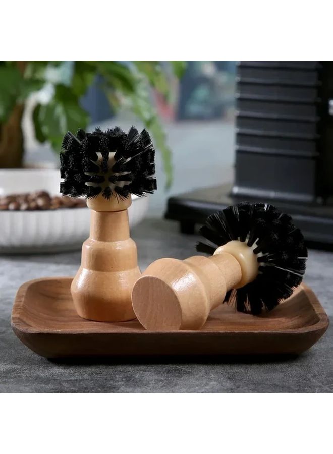 Small Barista Espresso Coffee Tamper Cleaning Brush With Wooden Handle - Image 3