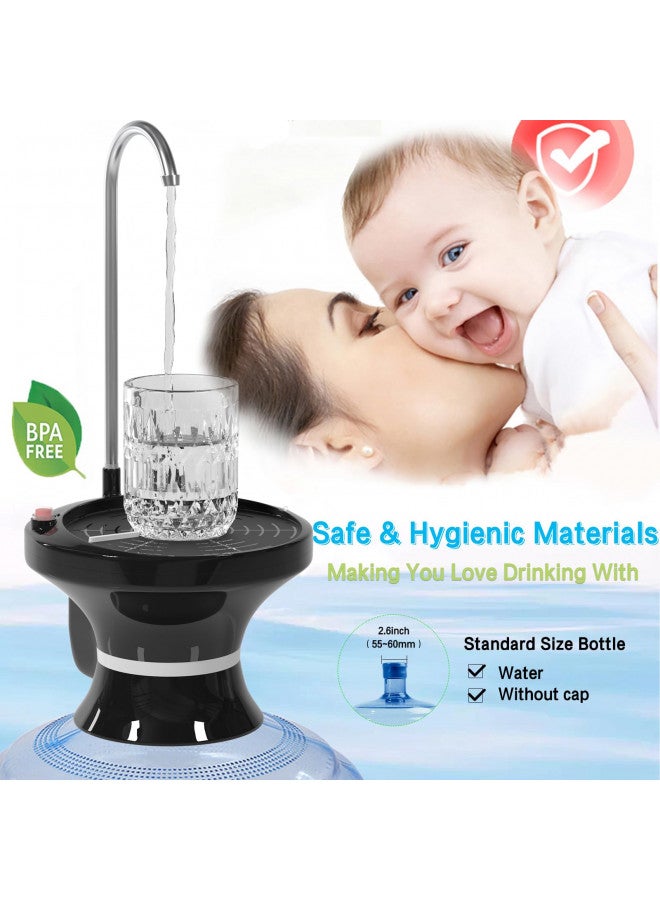 QIQU Black Drinking Water Dispenser Pump, Automatic Electric Drinking Water Bottle Pump for 1-5 Gallon Water Jugs, USB Rechargeable with The Switch Control, Portable for Home, Kitchen, Office, Camping  - Image 2