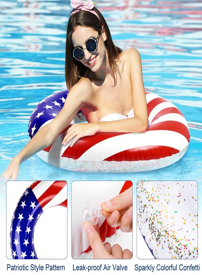 Elcoho 2 Pack Inflatable USA Pool Float Tube USA Flag Swimming Rings Filled with Sparkle Silver Stars Confetti 36 Inches Patriotic Toys Pool Float for Independence Day, Memorial Day, Veterans Day - Image 3