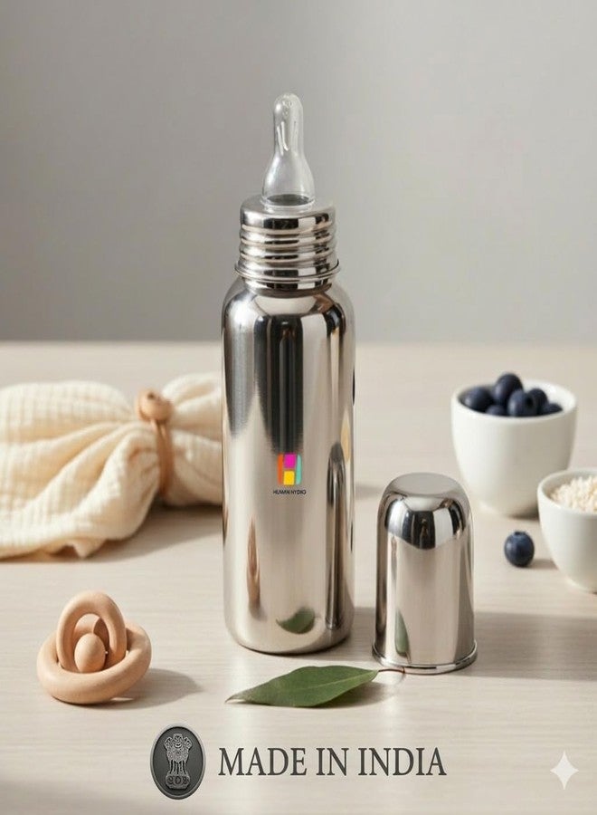 Human Hydro 150ml Stainless Steel Baby Feeding Bottle | Anti-Colic, BPA-Free, Leak-Proof | Food Grade 304 Steel | Wide Neck Milk Bottle for Newborns & Infants | Made in India - Image 4