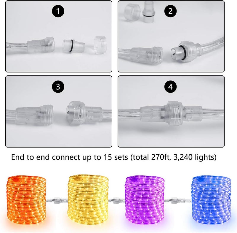 BRIZLER Orange Rope Lights, 18ft 216 LED Orange Lights, 120V Plugin Tube Light Connectable, Indoor Outdoor Halloween Rope Lighting Waterproof Halloween Holiday Light for Tree Patio Xmas Camping Decor - Image 3
