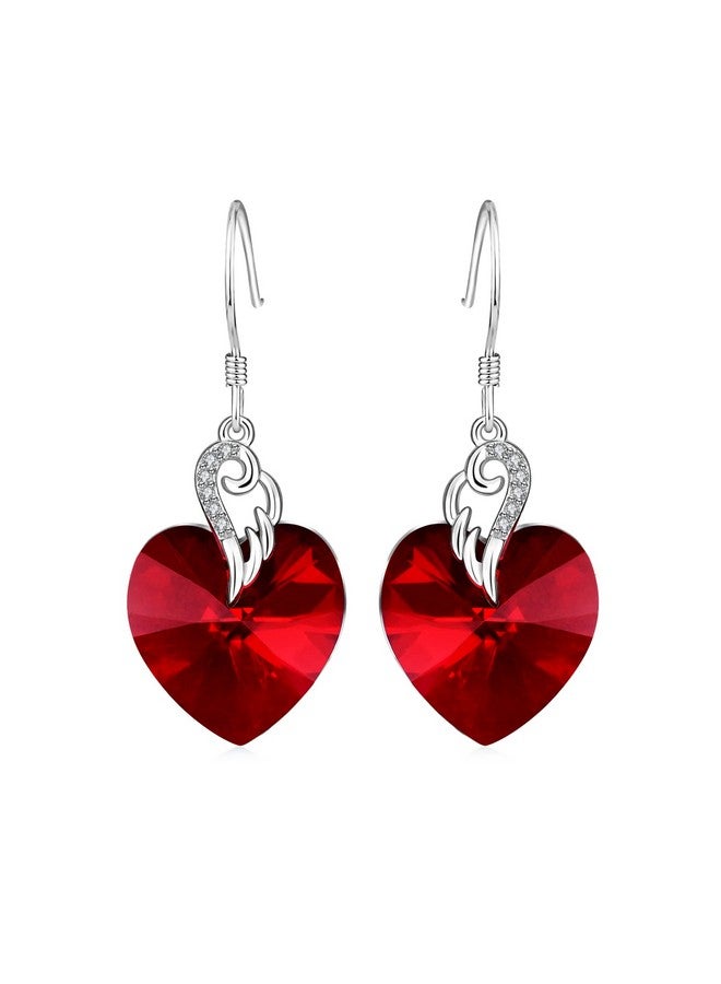 AOBOCO أقراط دائرية متدلية على شكل قلب من الفضة الإسترلينية مع كريستالات هدية مجوهرات فاخرة للنساء والفتيات (قلب أحمر) - Image 1