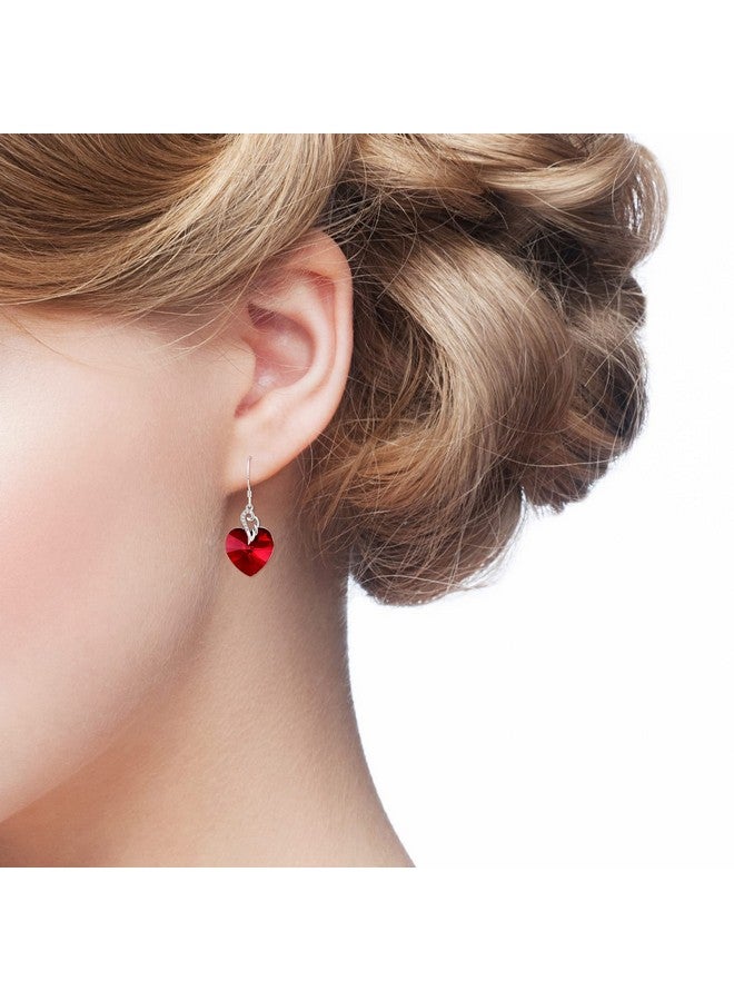 AOBOCO أقراط دائرية متدلية على شكل قلب من الفضة الإسترلينية مع كريستالات هدية مجوهرات فاخرة للنساء والفتيات (قلب أحمر) - Image 5