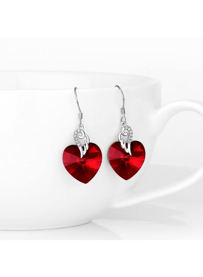 AOBOCO أقراط دائرية متدلية على شكل قلب من الفضة الإسترلينية مع كريستالات هدية مجوهرات فاخرة للنساء والفتيات (قلب أحمر) - Image 2