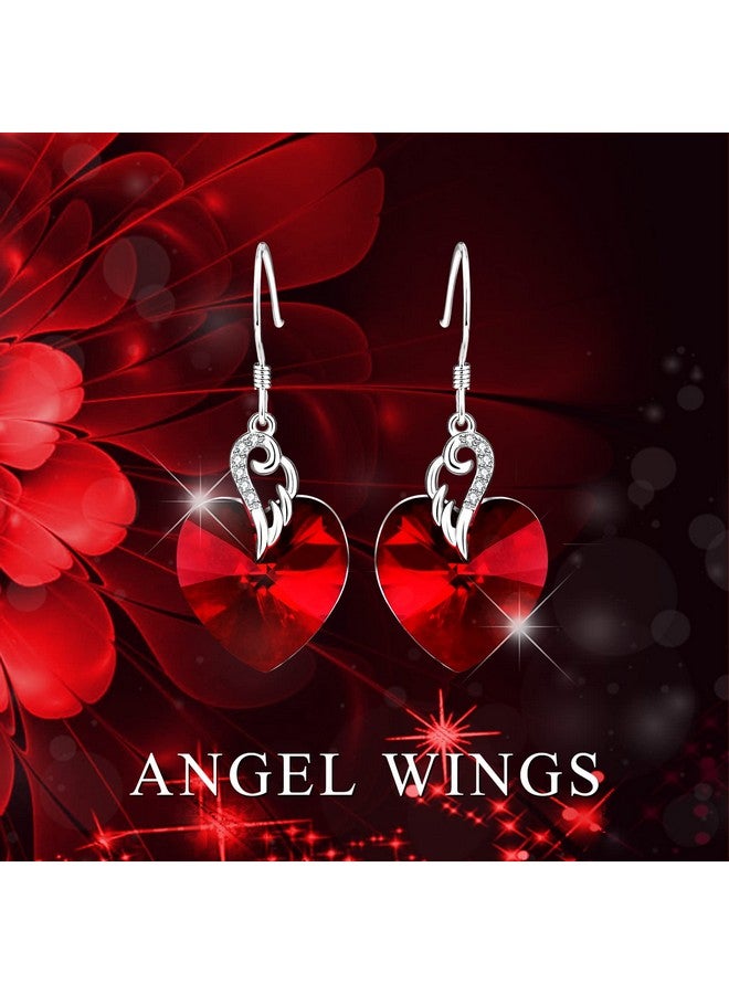 AOBOCO أقراط دائرية متدلية على شكل قلب من الفضة الإسترلينية مع كريستالات هدية مجوهرات فاخرة للنساء والفتيات (قلب أحمر) - Image 4