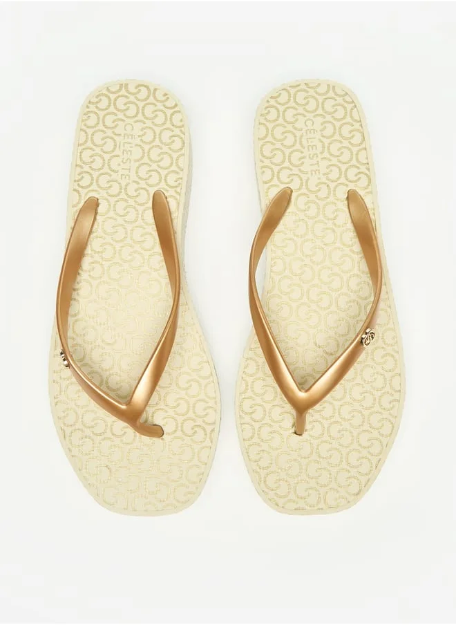 سيليست Women's Monogram Print Flatform Thong Slippers