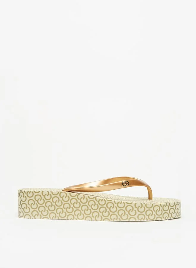 Celeste Women's Monogram Print Flatform Thong Slippers