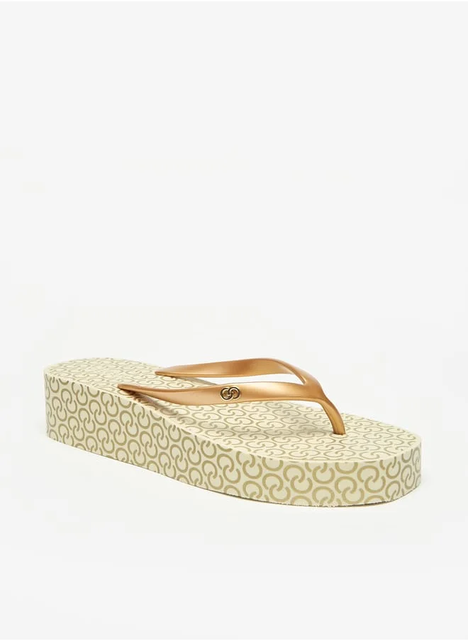سيليست Women's Monogram Print Flatform Thong Slippers