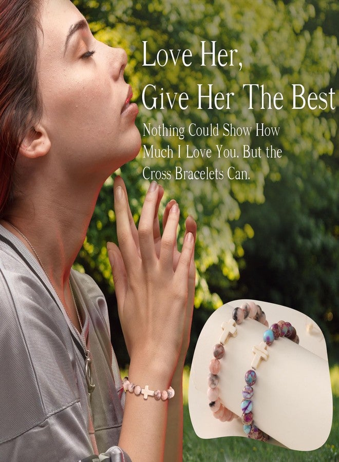 Btysun Christian Gifts for Women, Easter Basket Stuffers for Teens Cross Bracelet Religious Gift Beaded Bracelet Inspirational Catholic Baptism Jewelry - Image 2