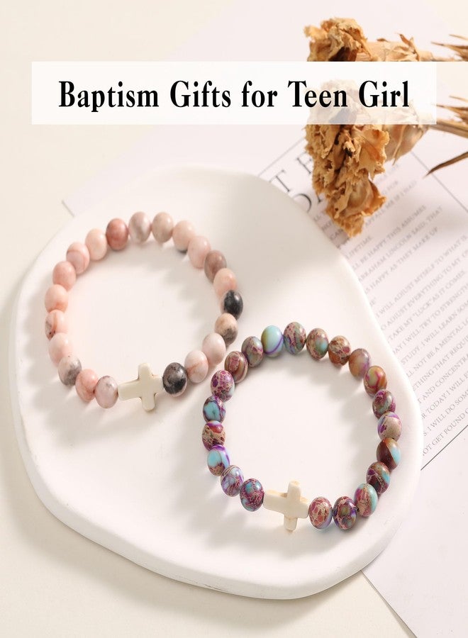 Btysun Christian Gifts for Women, Easter Basket Stuffers for Teens Cross Bracelet Religious Gift Beaded Bracelet Inspirational Catholic Baptism Jewelry - Image 4