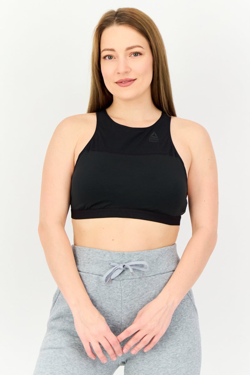 Reebok Women Brand Logo Padded Sports Bra, Black - Image 1