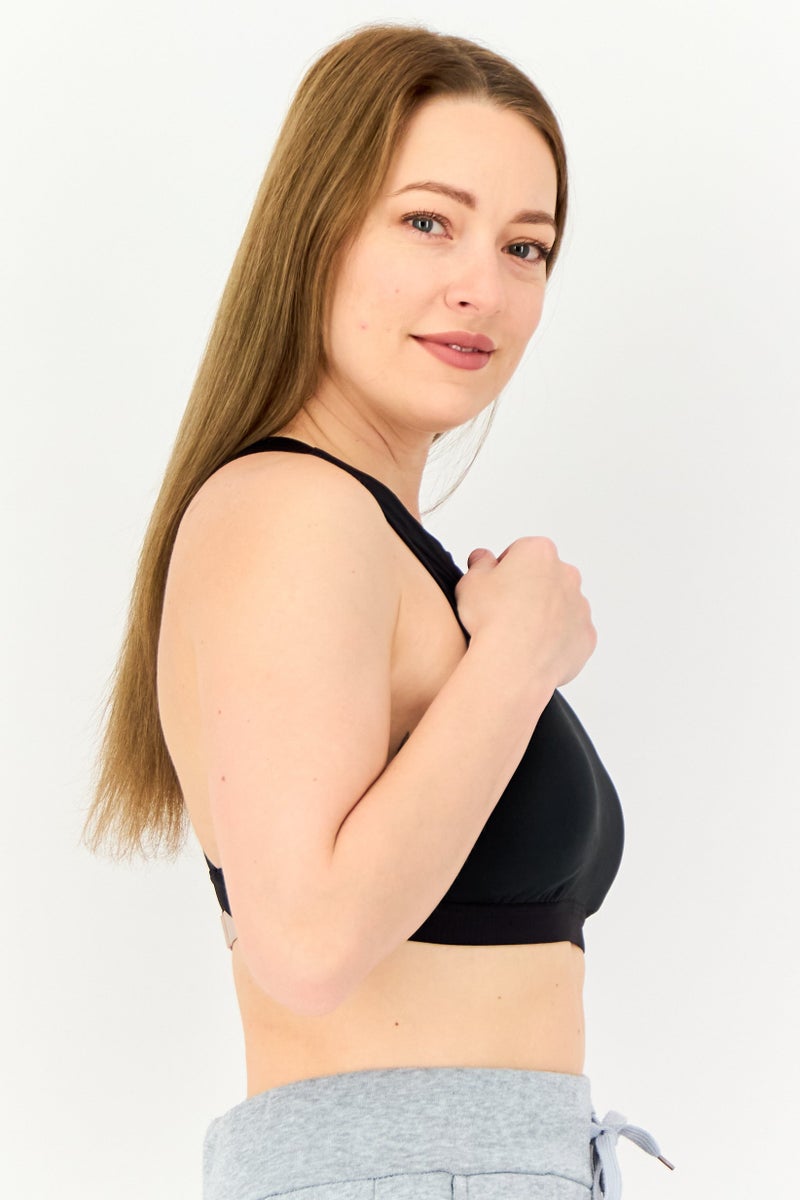 Reebok Women Brand Logo Padded Sports Bra, Black - Image 2