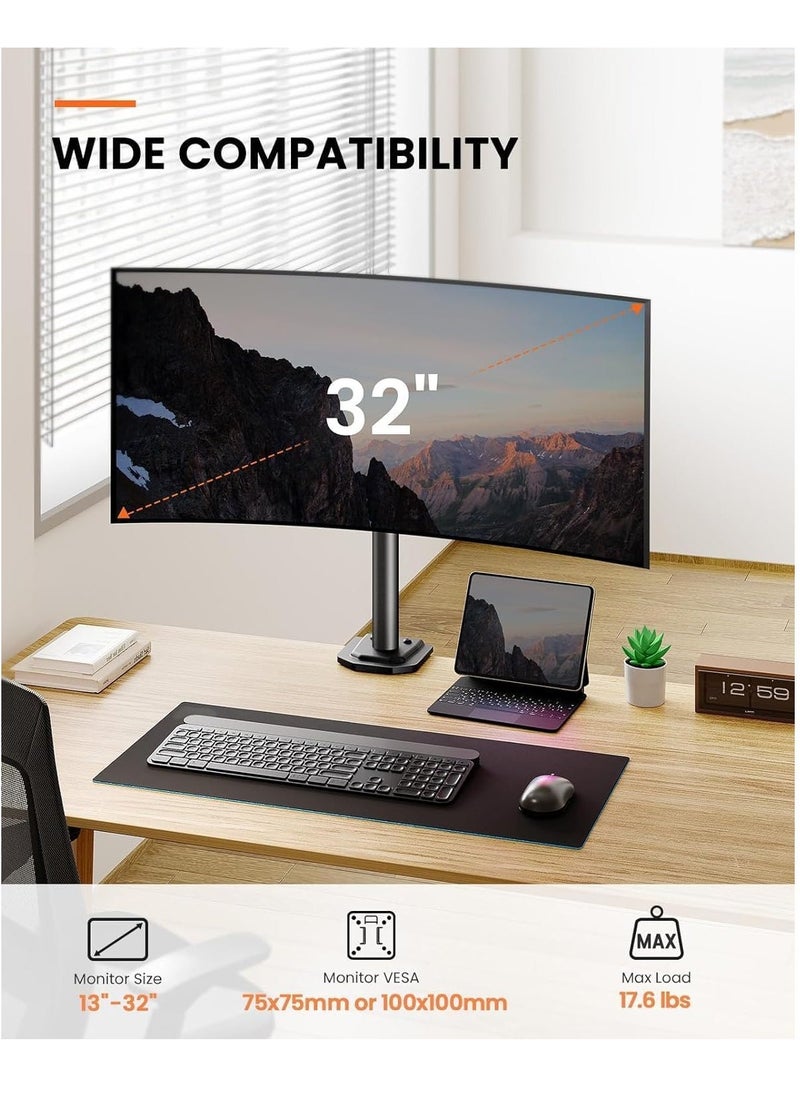 ELTRAZONE Monitor Mount for 13-32" Screens, Adjustable Height & Angle, Supports Up to 17.6lbs, Improved LCD/LED Monitor Riser, Single Desk Mount Stand, Black – Ergonomic & Space-Saving Design (Model: EGCM12) - Image 3