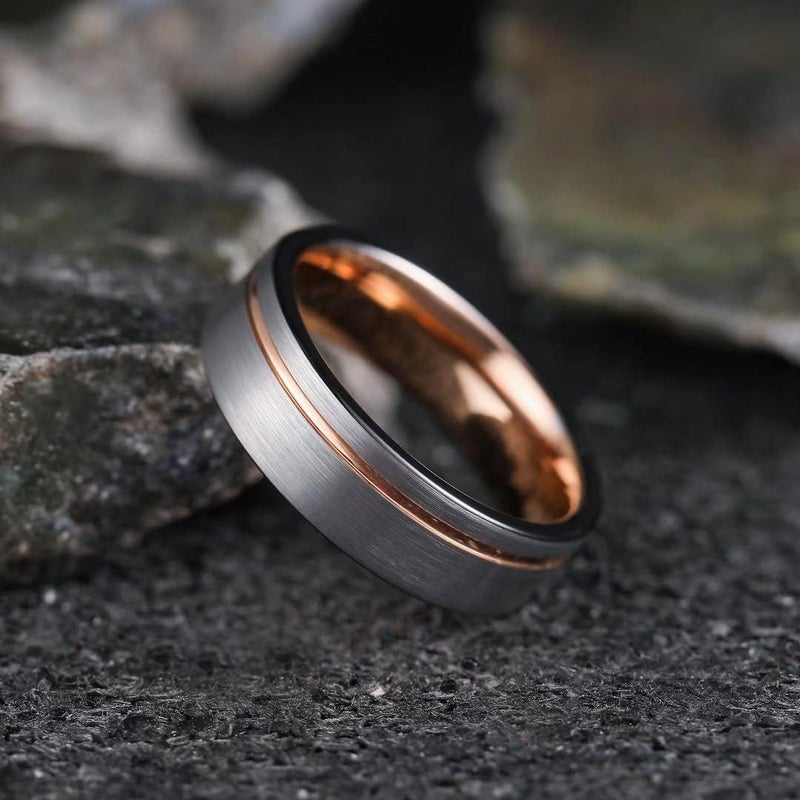 King Will Mens Tungsten Carbide Wedding Band with Groove Design, 6/7/8mm Width, Brushed/Polished Finish Men's Rings Comfort Fit - Image 2